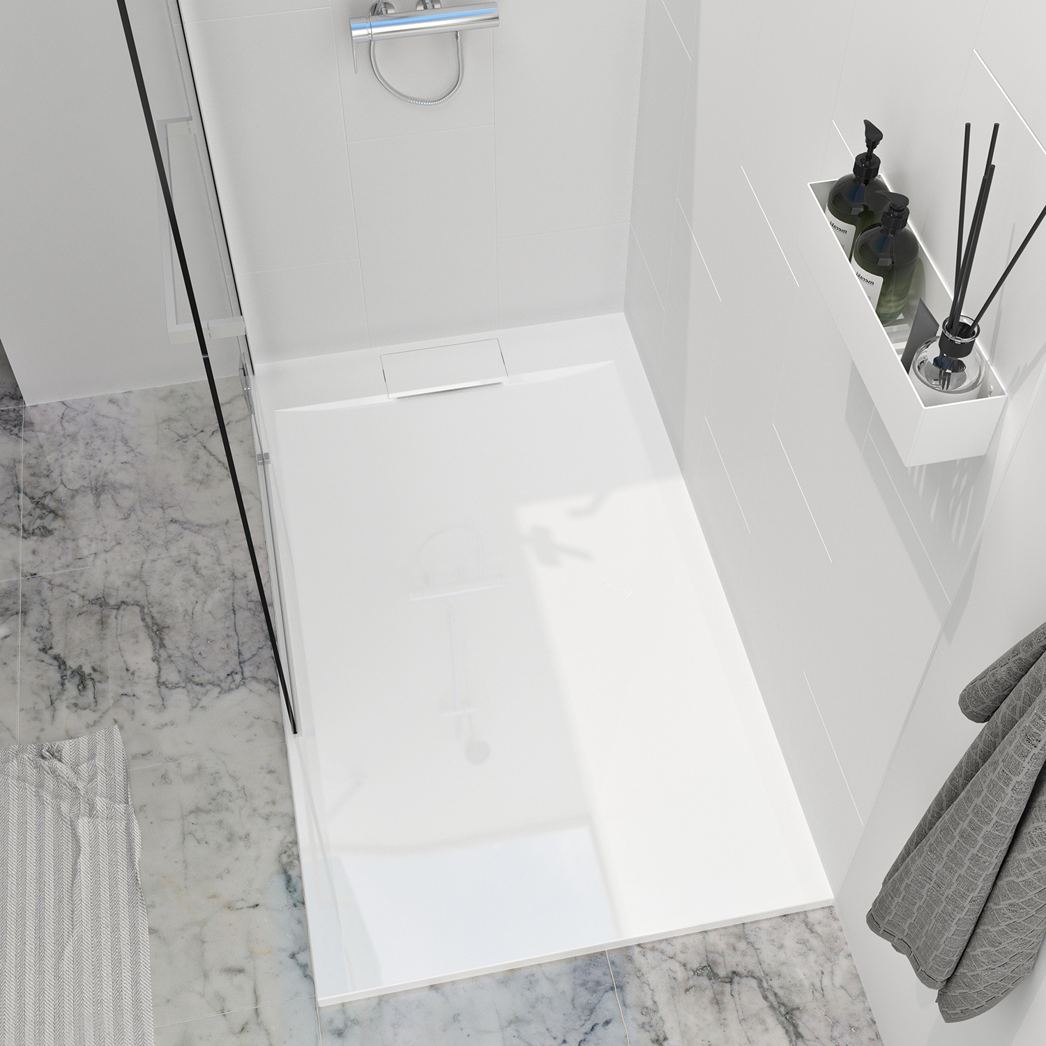 Shower base Liss 72 x 36, tile flange not installed, in glossy white